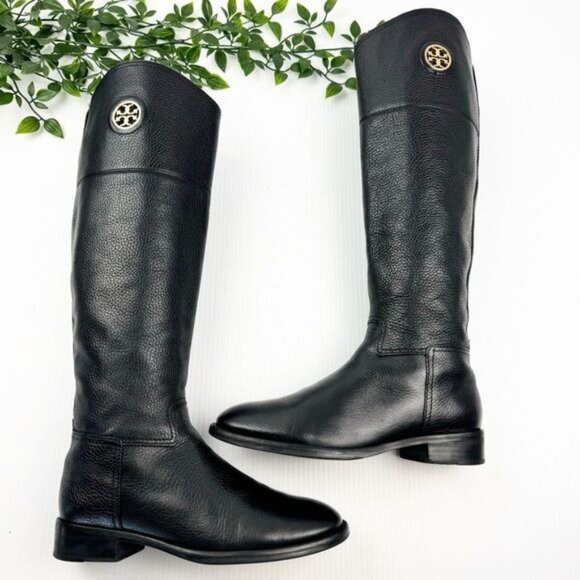 Tory Burch Black Junction Riding Boots Tumbled Leather 6.5